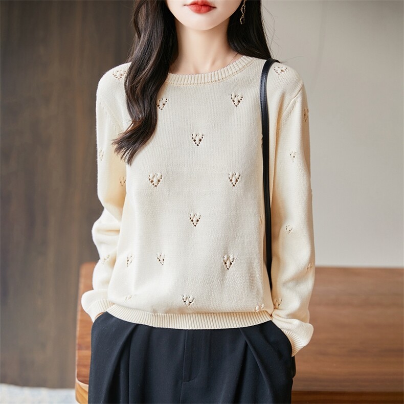 2025年秋季新款女士针织圆领针织衫时尚休闲通勤百搭，女装针织衫/毛衣，暖钟情羊绒