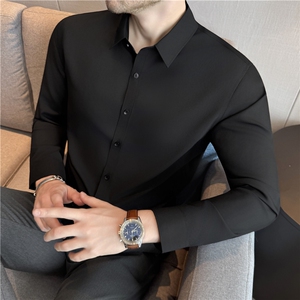 主推款M-8XL莫代尔棉长袖衬衫男修身结婚衬衣粉红色C332-P58图片