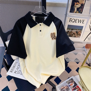 后包领抖音天猫品质情侣拼polo宽松短袖T恤男女TT038-P45