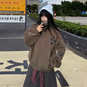 1506-1/My2581/P89冬季男女同款十字架贴皮刺绣情侣外套美拉棉服图片