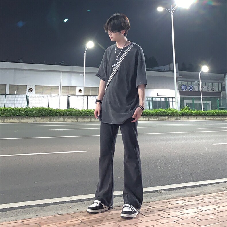 纯黑色微喇叭牛仔裤修身弹力KZ06-P55,男装牛仔裤,星座310A-4