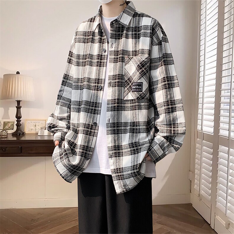 2025春季衬衫男新款港风格子宽松大码长袖衬衣CS258-P45(现货),男装衬衫,星座214-3