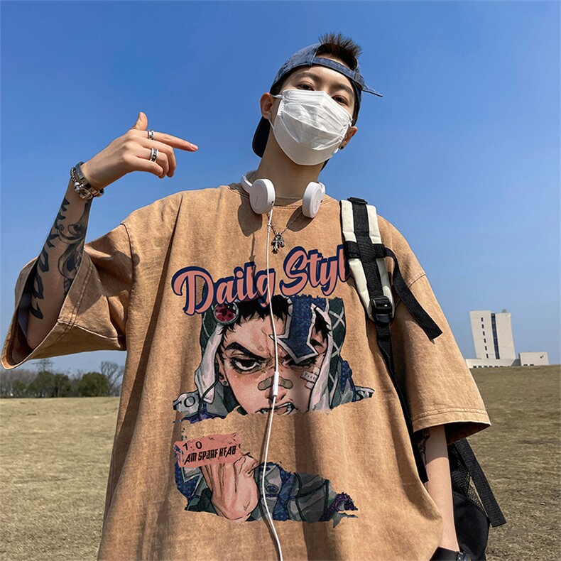 直播品质重磅240克美式复古蜡染水洗做旧宽松短袖t恤T722-P35,男装T恤,电商A486