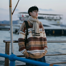费尔岛圣诞节毛衣男秋冬季美式复古慵懒风线衣情侣设计宽松针织衫，男装针织衫/毛衣，电商B225