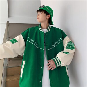 美式外套男士春秋季vintage拼接棒球服潮牌oversize夹克W8710-P72图片