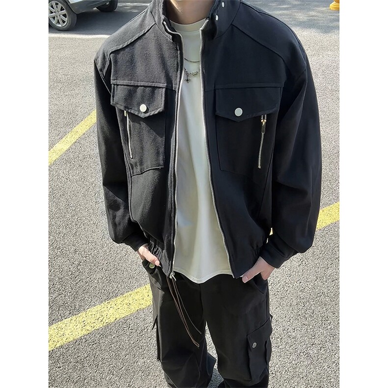 模特-春秋高级感立领美式复古工装男皮衣夹克9018-P110,男装夹克,电商B380（原B361）