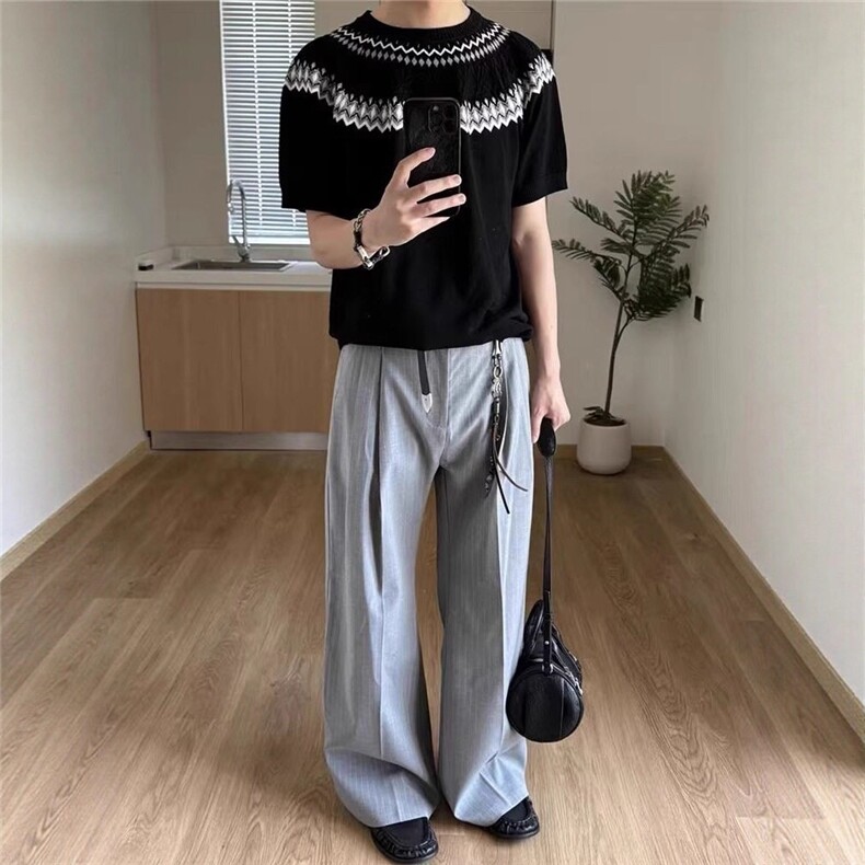 1506/QB0710/P59灰色双褶好莱坞西裤裤子立体剪裁A字阔腿休闲裤,男装西裤,星座1506