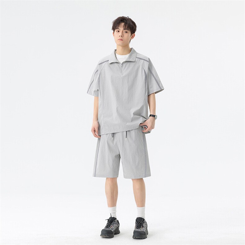 GENIOLAMODE夏季冰感运动休闲套装男士帅气穿搭一整套半拉链男装,男装休闲套装,星座1106-2（原1111B）