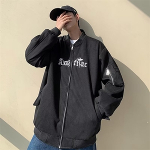 麂皮绒刺绣冬季加棉麂皮绒棉服MA1棒球服男哥特高街风外套 JY152图片