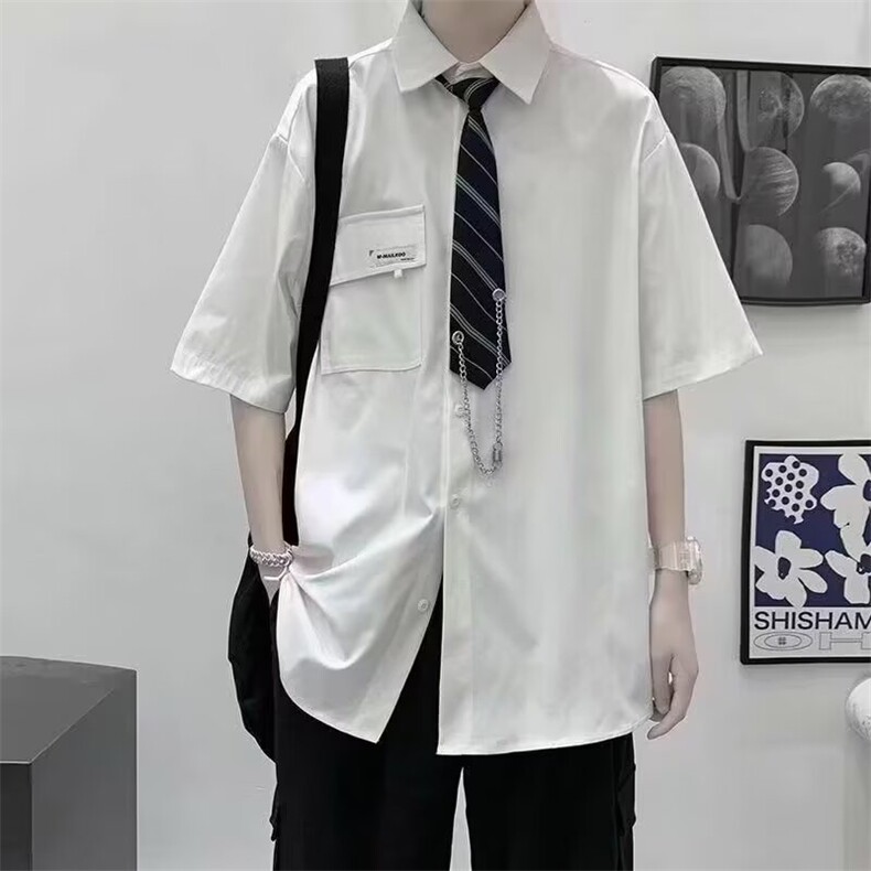 265-P29 日系潮牌蝴蝶领带短袖衬衫宽松休闲bf口袋领带图片
