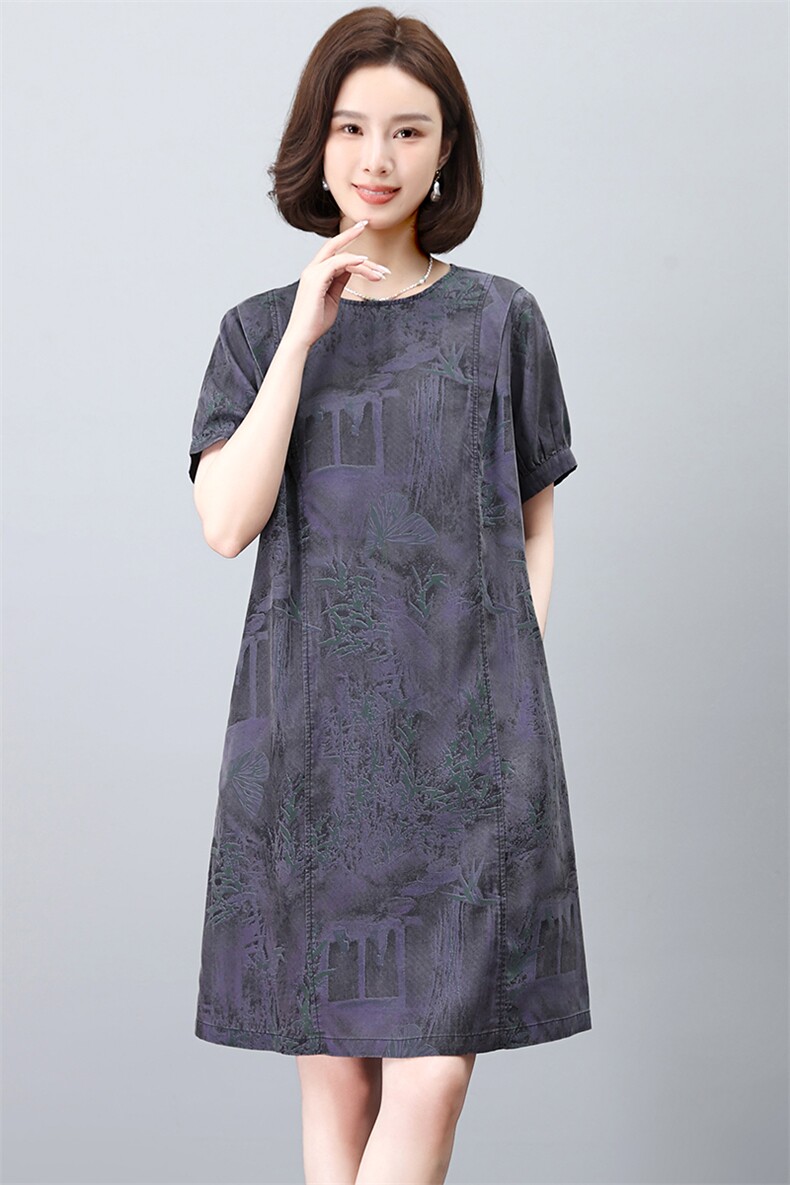 新款guo风连衣裙女宽松显瘦短袖印花气质优雅大码女装夏装裙子,女装连衣裙,韩派