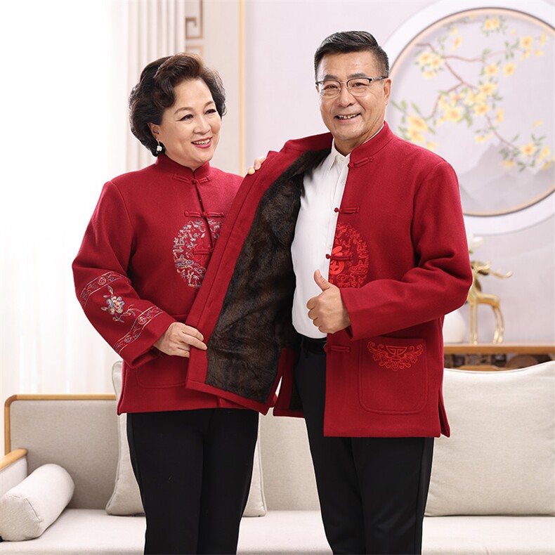 秋冬季老年福字保暖防风立领毛呢上衣加厚款，女装中老年女装，亚东羊绒制品