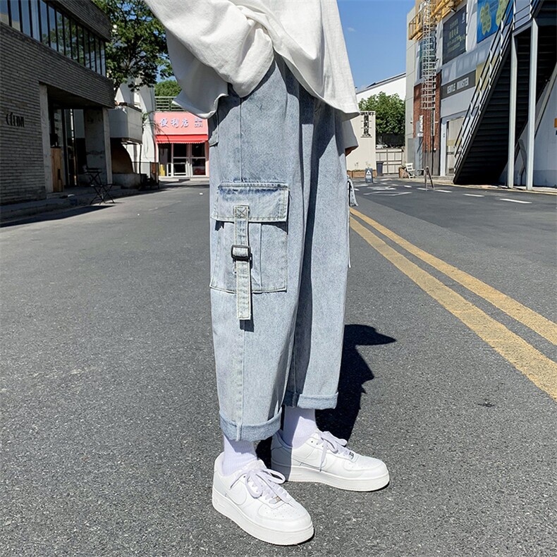 港风工装牛仔裤宽松ins直筒百搭坠感阔腿休闲裤D321NK28P55,男装牛仔裤,电商D321