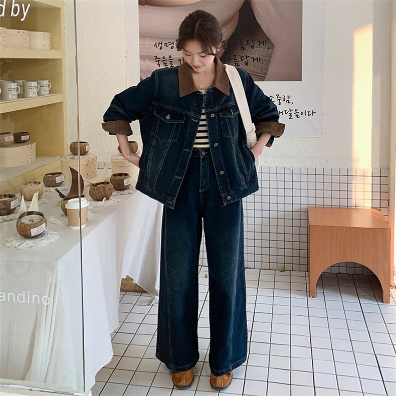 美式复古独特撞色拼接2025年春新款时尚牛仔外套阔腿裤,女装短外套,浙宝305