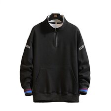 2019冬季新日系黑墙大码宽松刺绣立领拉链加绒加厚卫衣男W657-P60，男装卫衣，电商A001