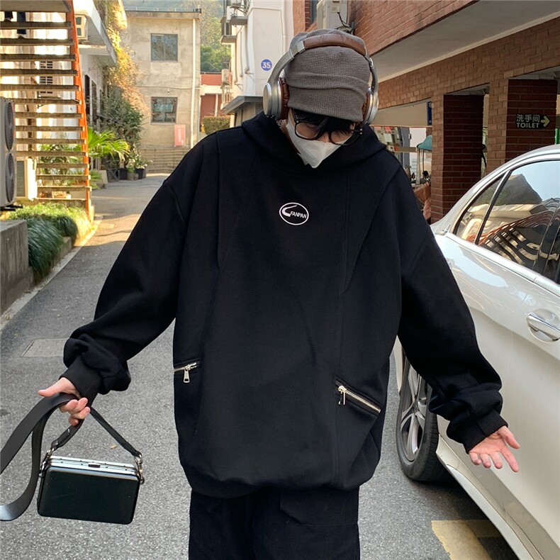 2026春装华棉双拉链刺绣连帽大码卫衣潮外套W56680/特P45黑色,女装短外套,电商A094