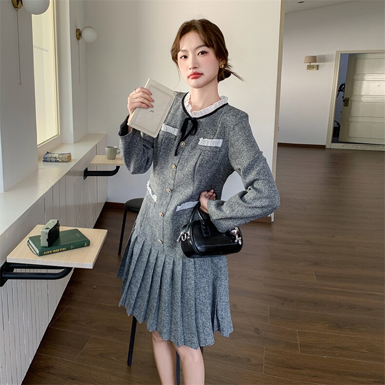 【新款现货】灰色花边小香风连衣裙088-7708p145k198,女装连衣裙,2C088