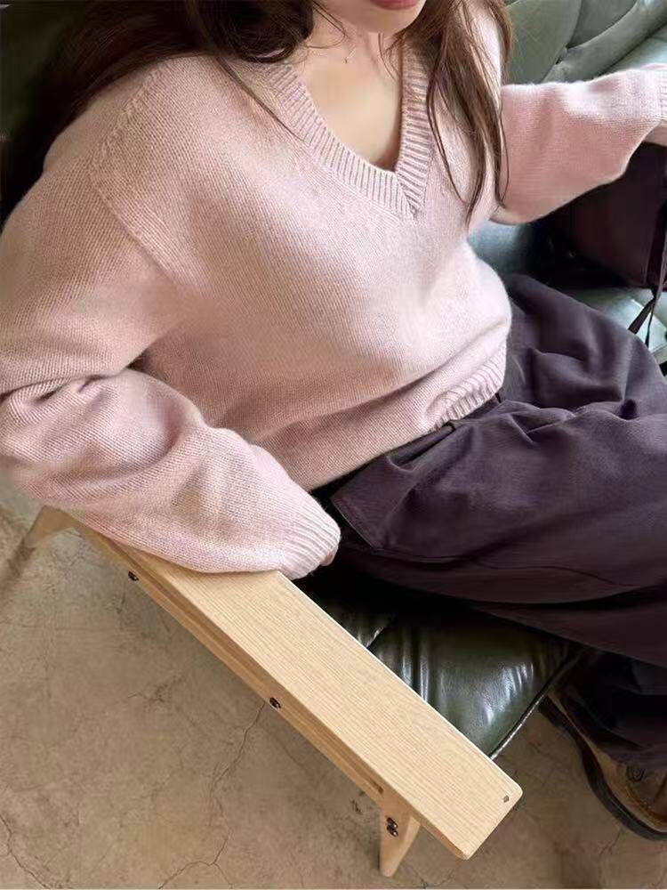 女士2025年秋季长袖V领,针织衫/毛衣,百纯羊绒