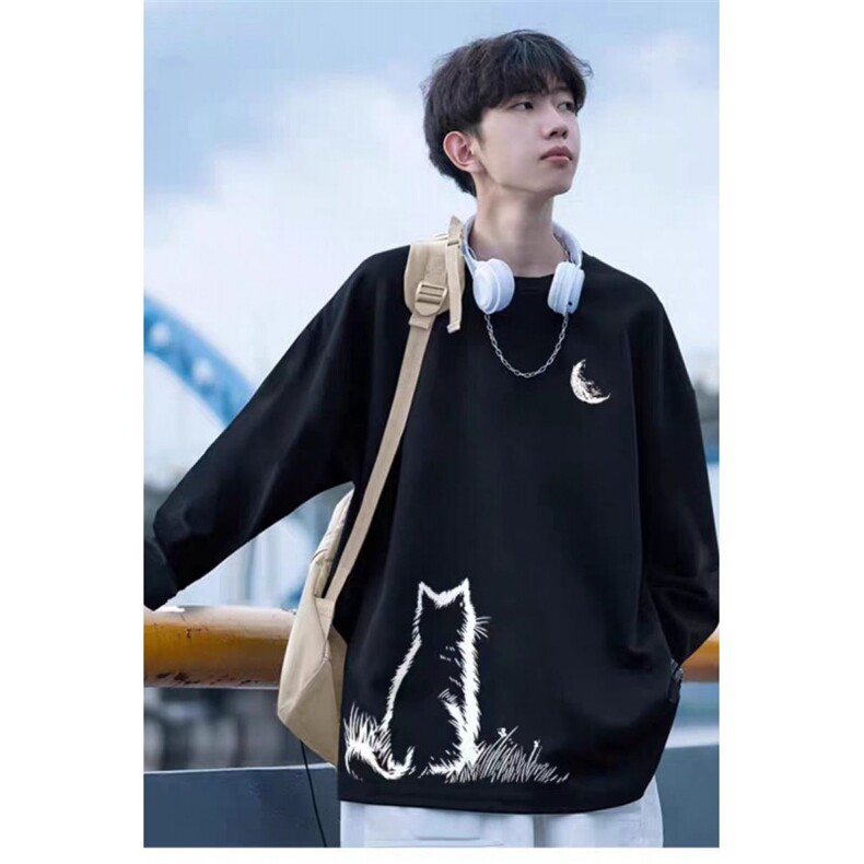 网络图现货美式复古潮牌简约小猫套头休闲卫衣JA6093-P33,男装卫衣,星座715-7