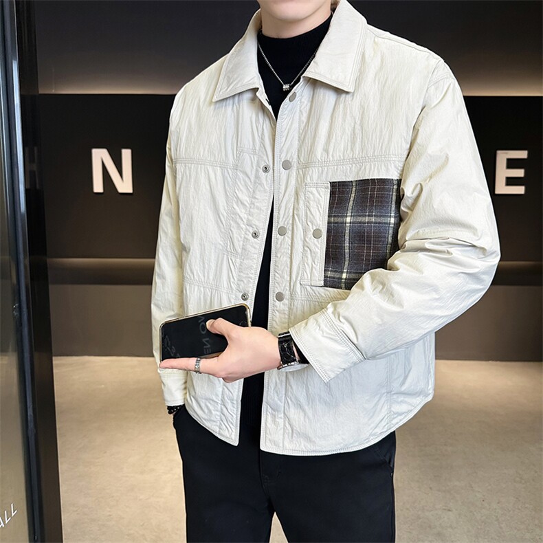 90新标2025设计款拼接翻领加厚保暖休闲羽绒服外套5883-P230,男装羽绒服,电商A413