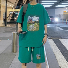 ！2024夏季新款男士潮牌华夫格短袖套装青少年一套HTZ49P50，男装T恤，电商B220