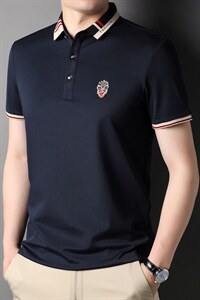 2023夏季新款中年男装时尚休闲潮流翻领百搭宽松短袖T恤男士上衣图片