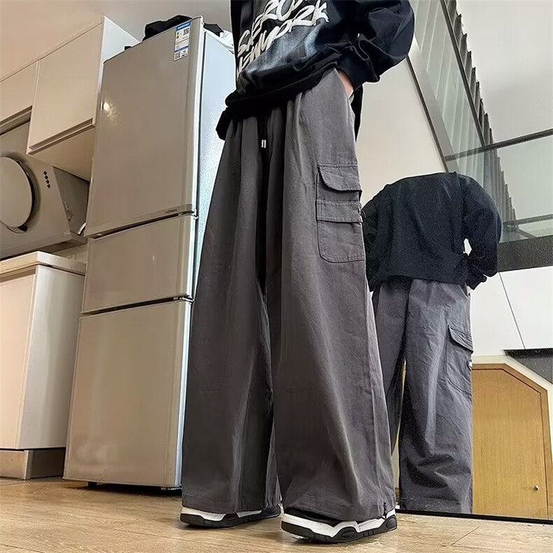 工装裤子男春秋季潮流宽松抽绳束脚裤港风ins潮流高街运动休闲裤,男装休闲裤,星座716-3