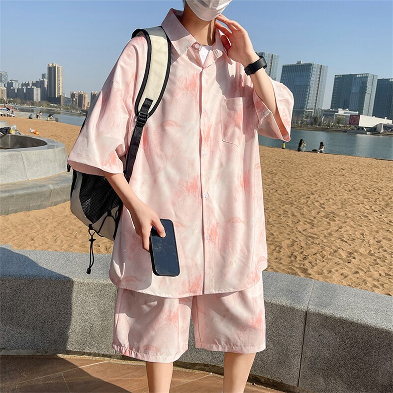 夏季海边沙滩男女同款休闲套装潮牌宽松大码XZ102B-1-TZ012P55,男装休闲套装,星座102B-1