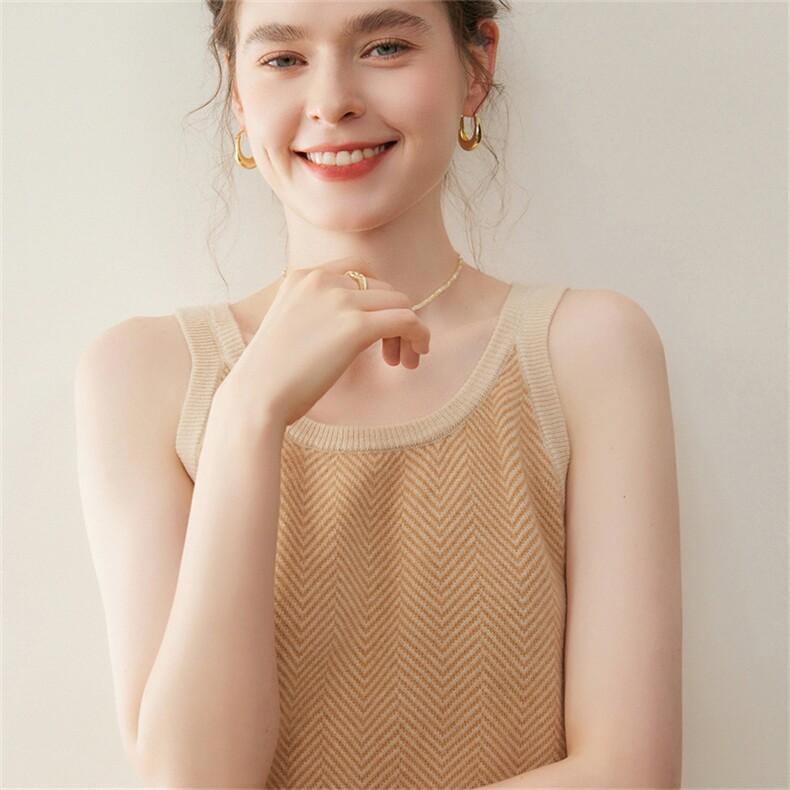 人字纹~羊绒吊带背心女2025秋冬新款针织无袖上衣内搭外穿打底衫,女装羊绒衫,纳丰羊绒
