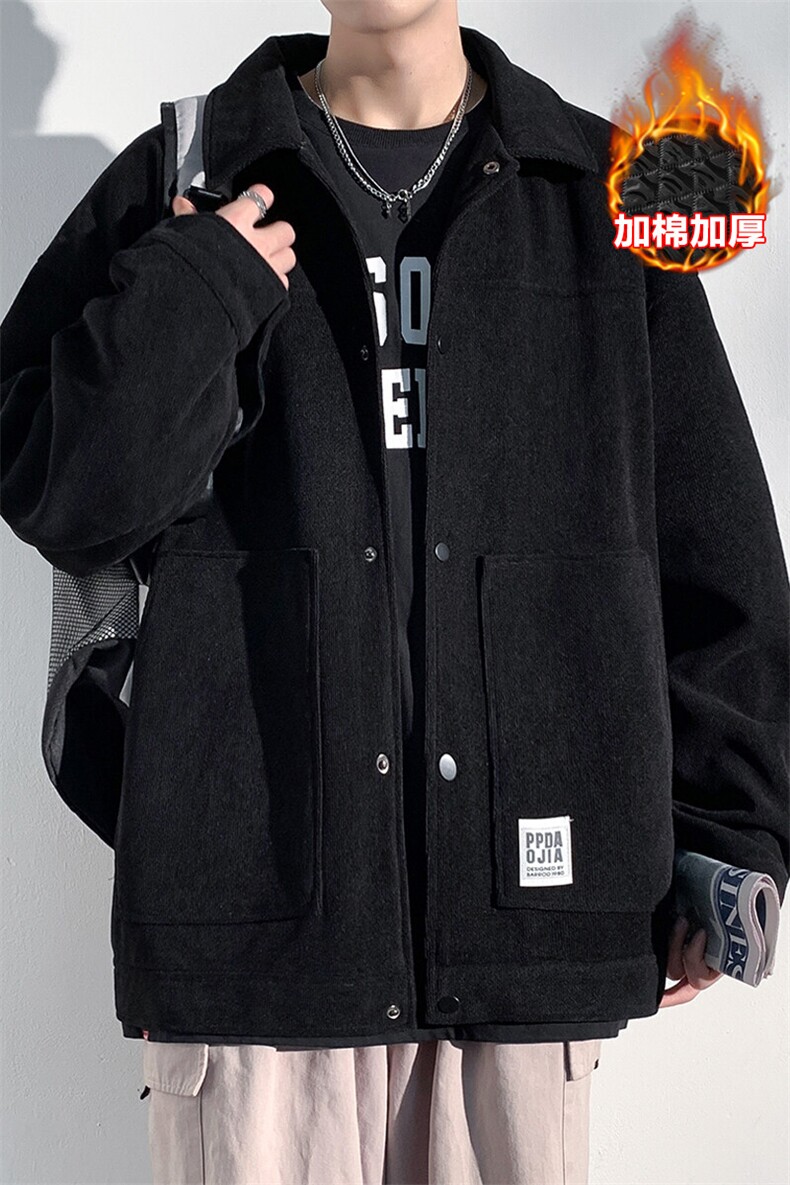 冬新款美式单排扣立体贴袋棉服外套男加棉加厚夹克J501J加棉-P90,男装棉衣,电商A001