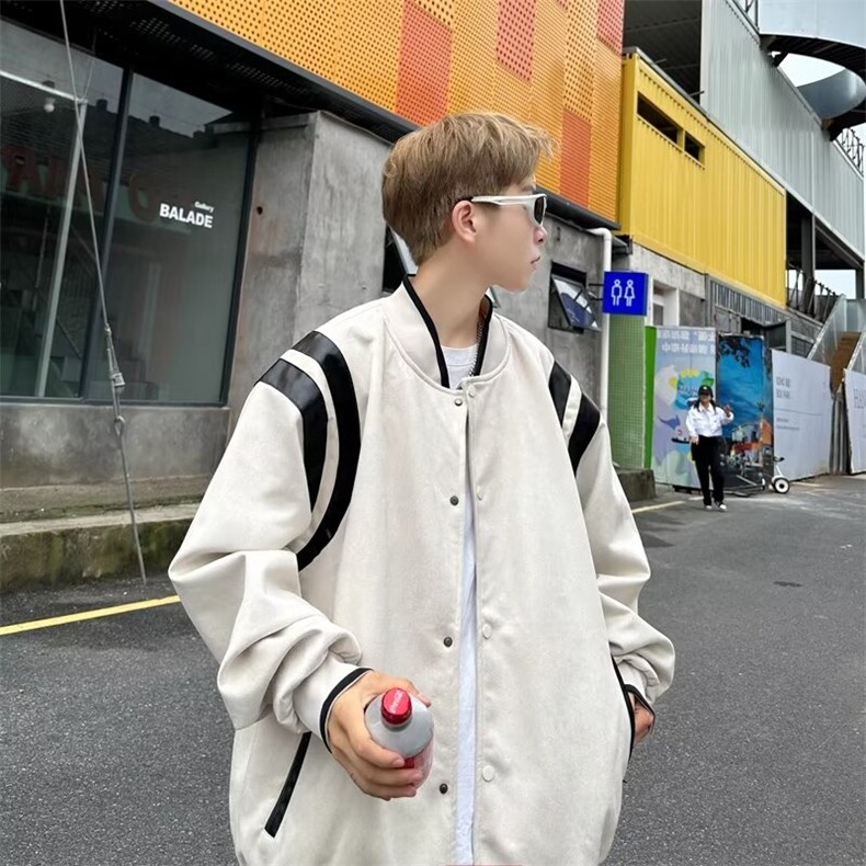 港风街头麂皮绒棒球服外套男秋冬季夹克休闲撞色上衣1345-P60,男装夹克,星座910-5