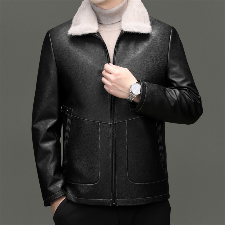 SG-FYBY22013海宁男式山羊皮羽绒内胆真皮皮衣男翻领修身皮夹克，男装皮衣，电商B360A（原721A）