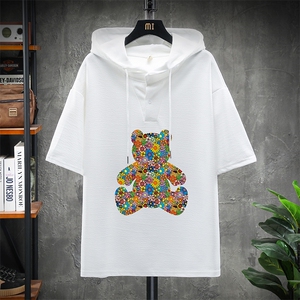 LD54222-P45 连帽短袖t恤男大码胖子带帽五分袖中袖 展架图片