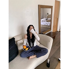 美式复古格子裤休闲裤女夏季裤高腰复古宽松直筒裤阔腿裤，女装休闲裤，星座1210-1