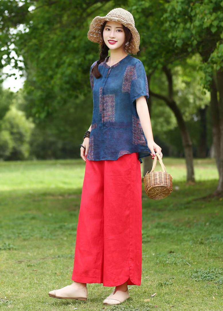 现货2021新款纯亚麻百搭气质直筒阔腿裤，女装，美诗欧 Missorly