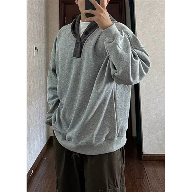 慵懒风V领连帽细节拼接华棉连帽卫衣男春秋季休闲帽衫外套W110,男装卫衣,星座1116A（原606A-3）