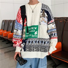 加厚秋冬季潮牌圣诞毛衣男圆领套头针织衫宽松休闲M363-P62，男装针织衫/毛衣，星座512-4