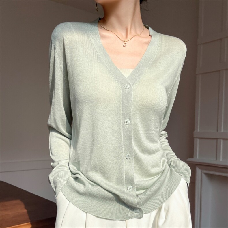 16针夏日纱天丝薄款夏日防晒针织开衫，女装针织衫/毛衣，雪真羊绒