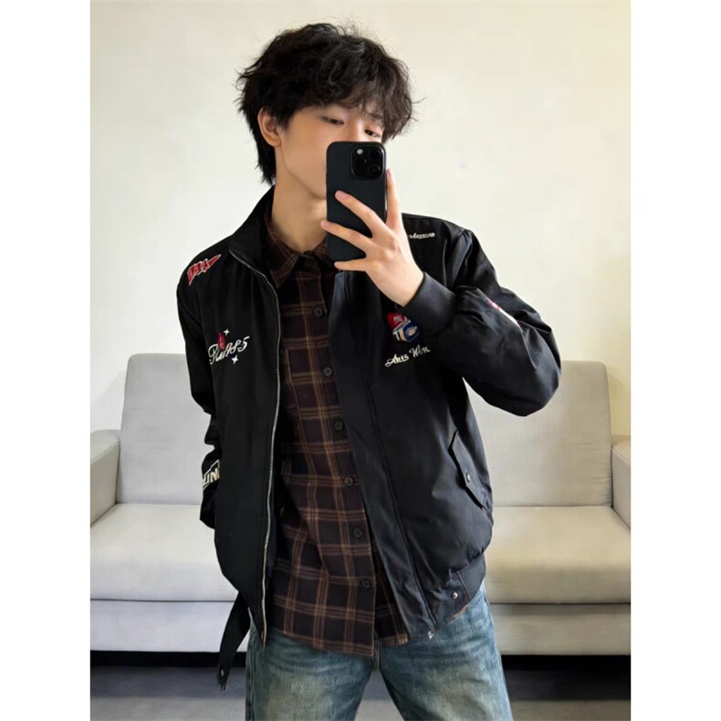 1506/QB550/P70美式复古腊肠假两件夹克男春季情侣宽松百搭夹克,男装夹克,星座1506