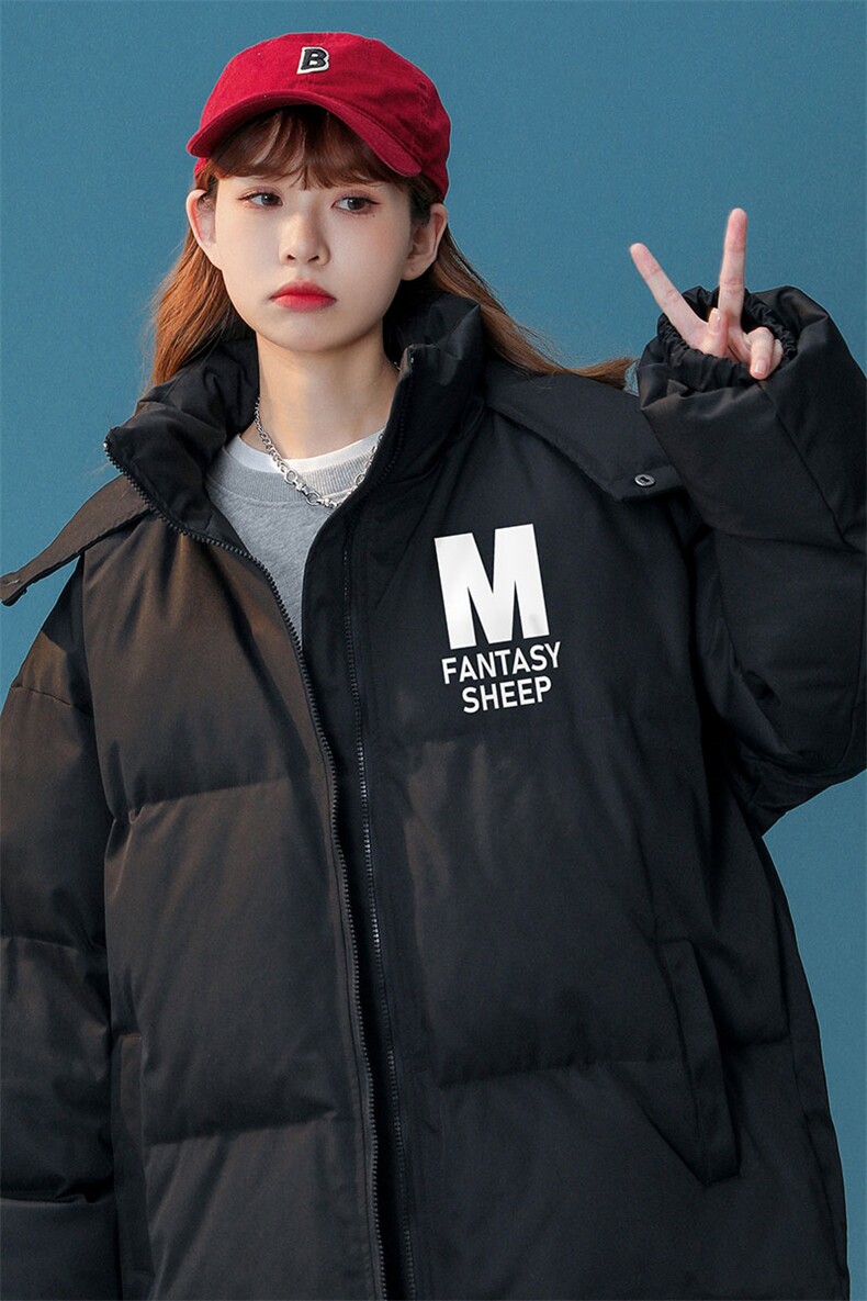 中性风22冬季潮流设计感M印花加厚连帽面包服棉衣MY204P115控158,男装棉衣,A247A