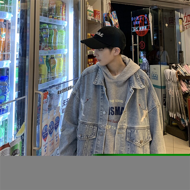 现货~男士夹克宽松仙鹤刺绣花牛仔外套茄克衫XZ815-JK119P70,男装工装外套,星座716A-1（原星座815）