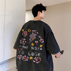直播品质重磅240克美式复古蜡染水洗做旧宽松短袖t恤T1225-P38，男装T恤，电商A486
