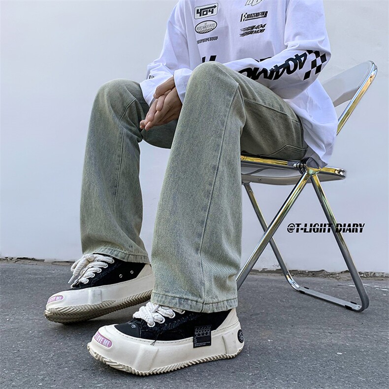 B221美式ins高街小众纯色百搭微喇牛仔裤LK22087-P55控78,男装牛仔裤,电商B221