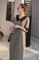 现货新款主推气质格子显瘦A字连衣裙163-8802-P95-控148，女装连衣裙，拾菱