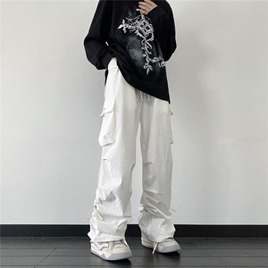 美式复古高级感拼接秋冬牛仔裤男宽松高街阔腿垂感直筒裤长裤图片