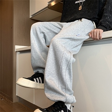 秋冬美式潮流宽松阔腿运动卫裤加绒加厚直筒休闲裤男款K7592-P40，男装休闲裤，星座512-3
