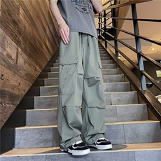夏季休闲长裤口袋工装裤男学生帅气直筒运动阔腿外穿短裤KP09，男装牛仔裤，星座1116A-1（原606A）
