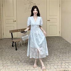 好数据夏季新款温柔风软糯刺绣+拼花边连衣裙女182-8712P155K238，女装连衣裙，帛香坊