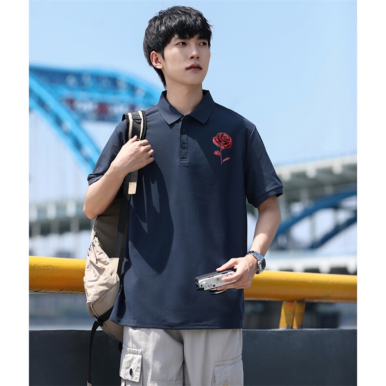 PDH短袖男夏季新款大花潮流半袖上衣休闲透气高级翻领polo衫T恤衫图片