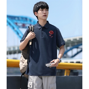 PDH短袖男夏季新款大花潮流半袖上衣休闲透气高级翻领polo衫T恤衫图片